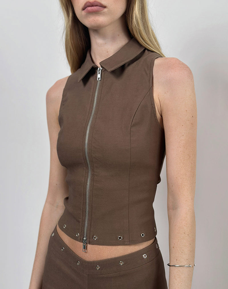 Janae Studded Vest in Tailoring Brown