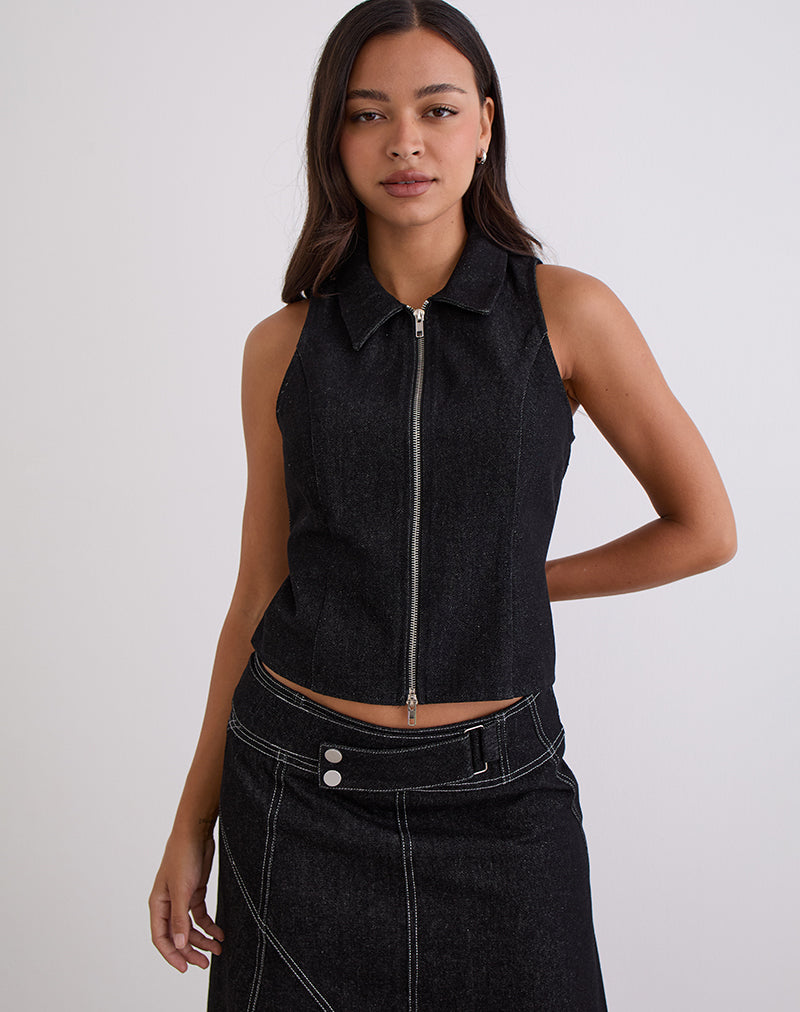 Janae Vest in Denim Black Wash