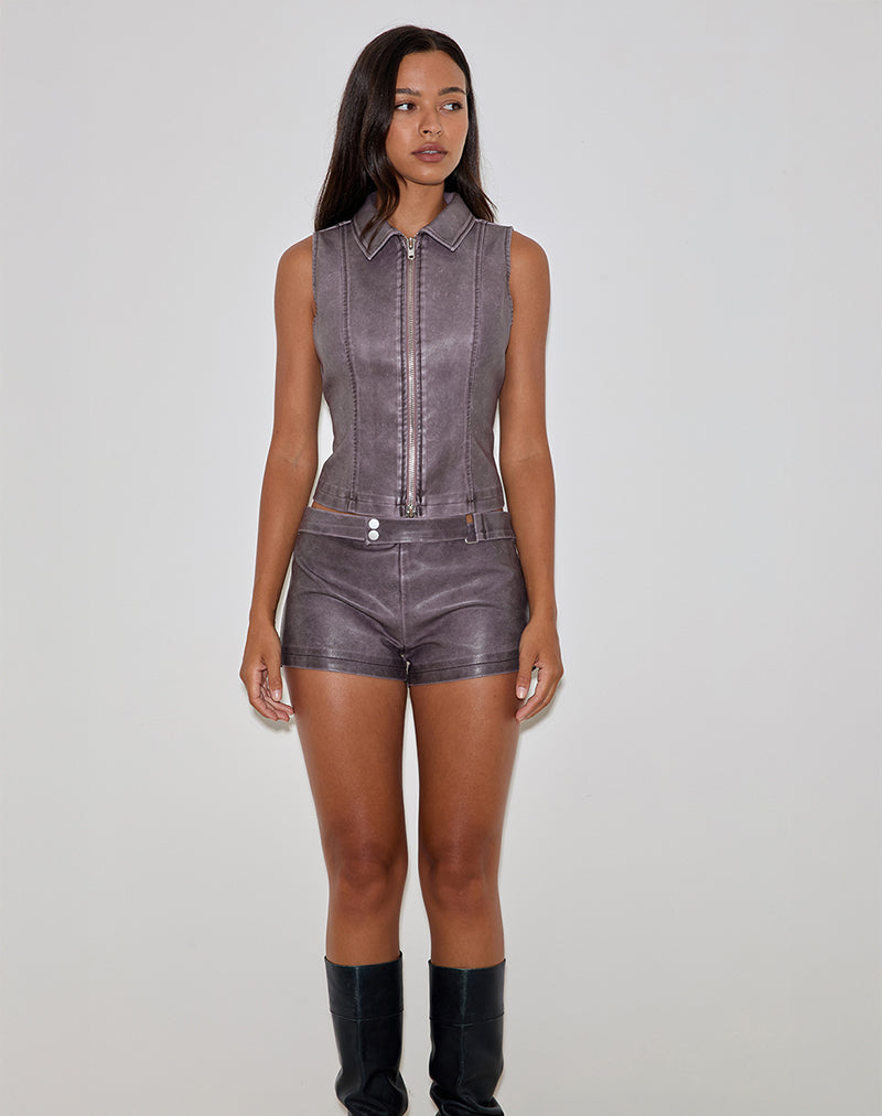 Jarli Hot Pants in Distressed PU Washed Plum