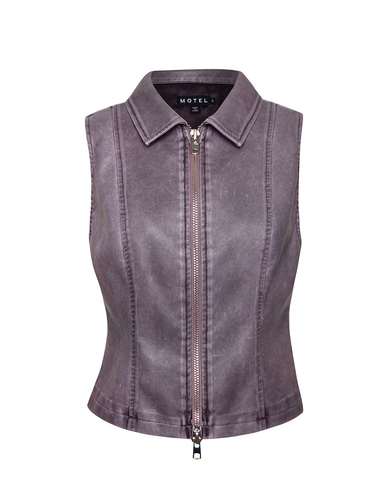 Image of Janae Vest Top in Distressed PU Washed Plum