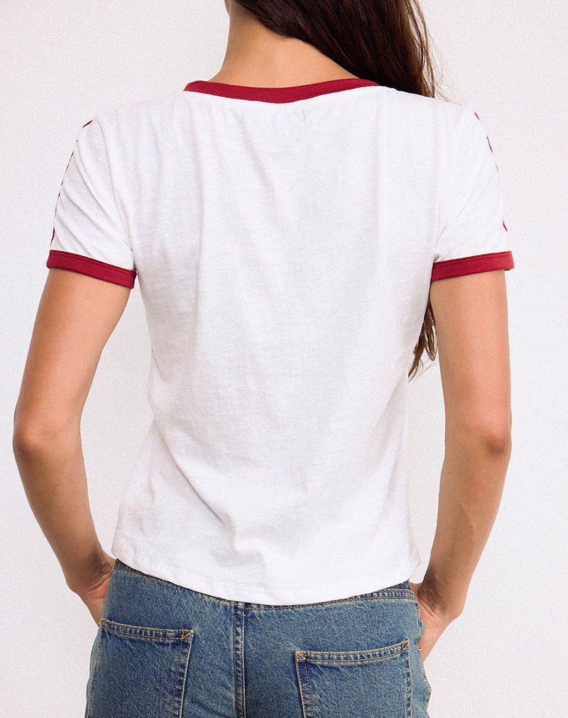 Image of Janan Top in Off White with Adrenaline Red Binding