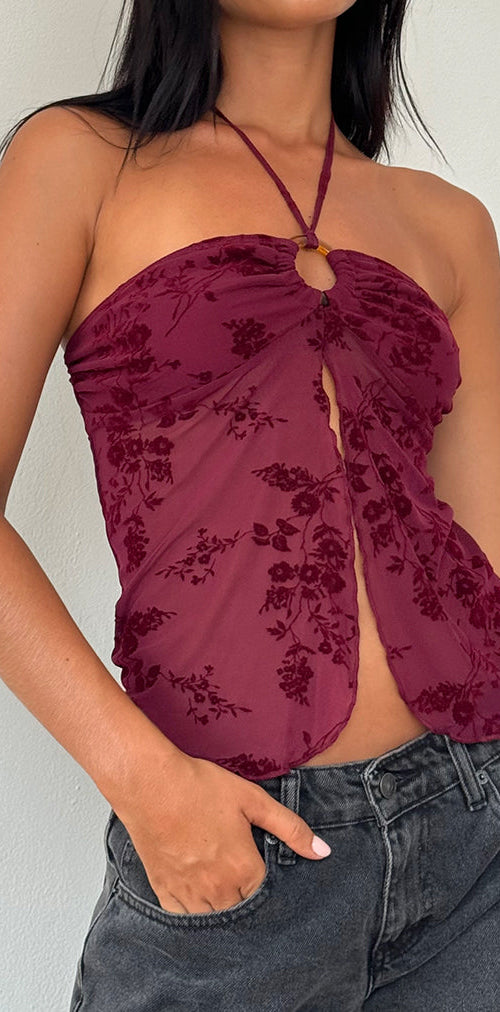 Image of Janar Top in Botanical Flower Maroon