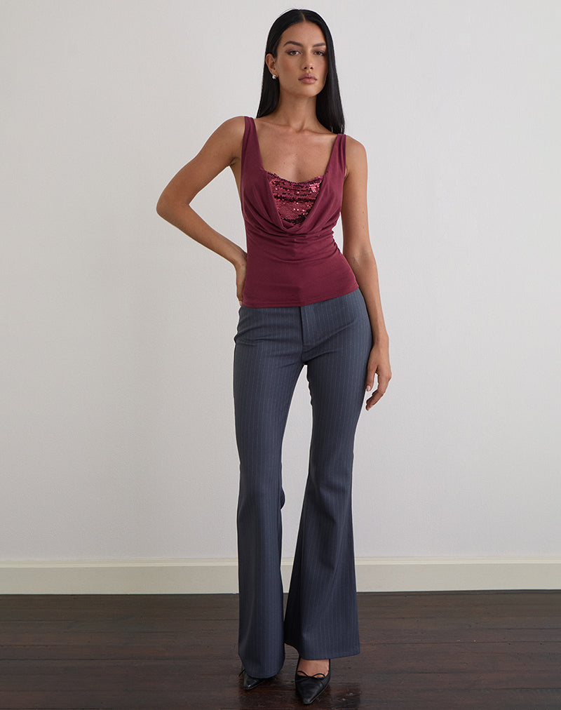 Image of Janice Top in Sequin Jersey Burgundy