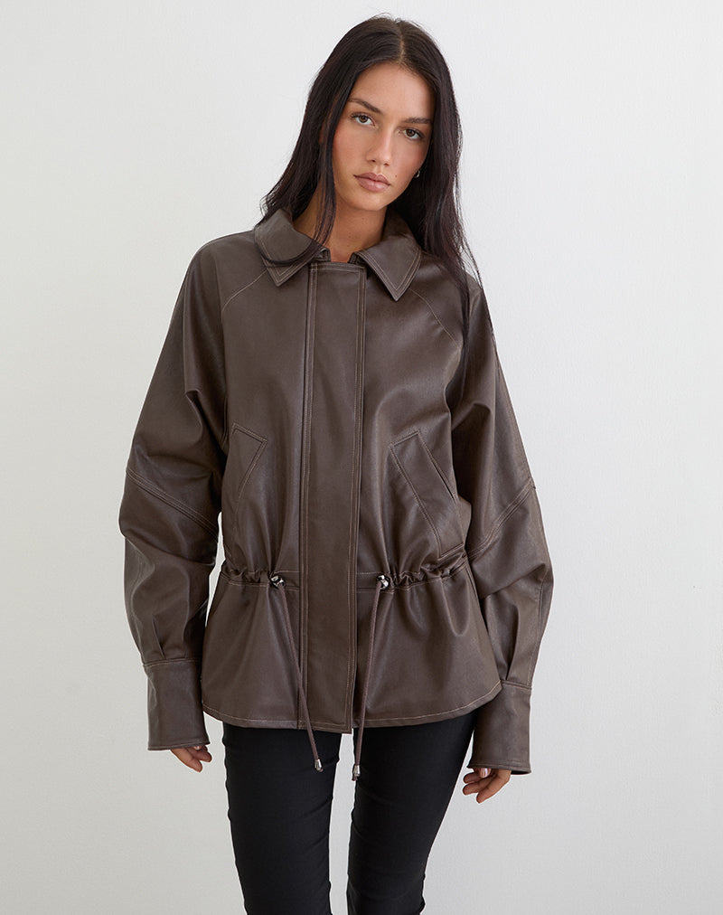 Image of Jannik Jacket in PU Dark Brown