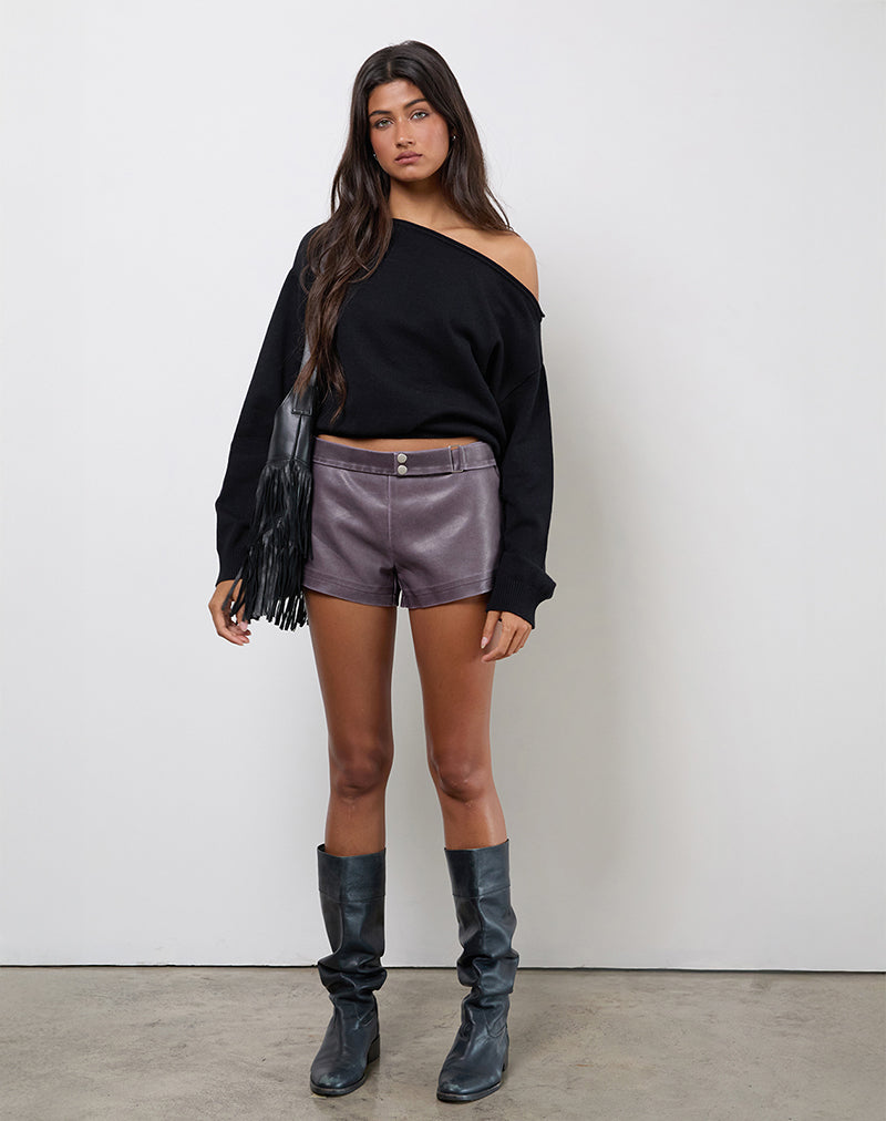 Image of Jarli Hot Pants in Distressed PU Washed Plum