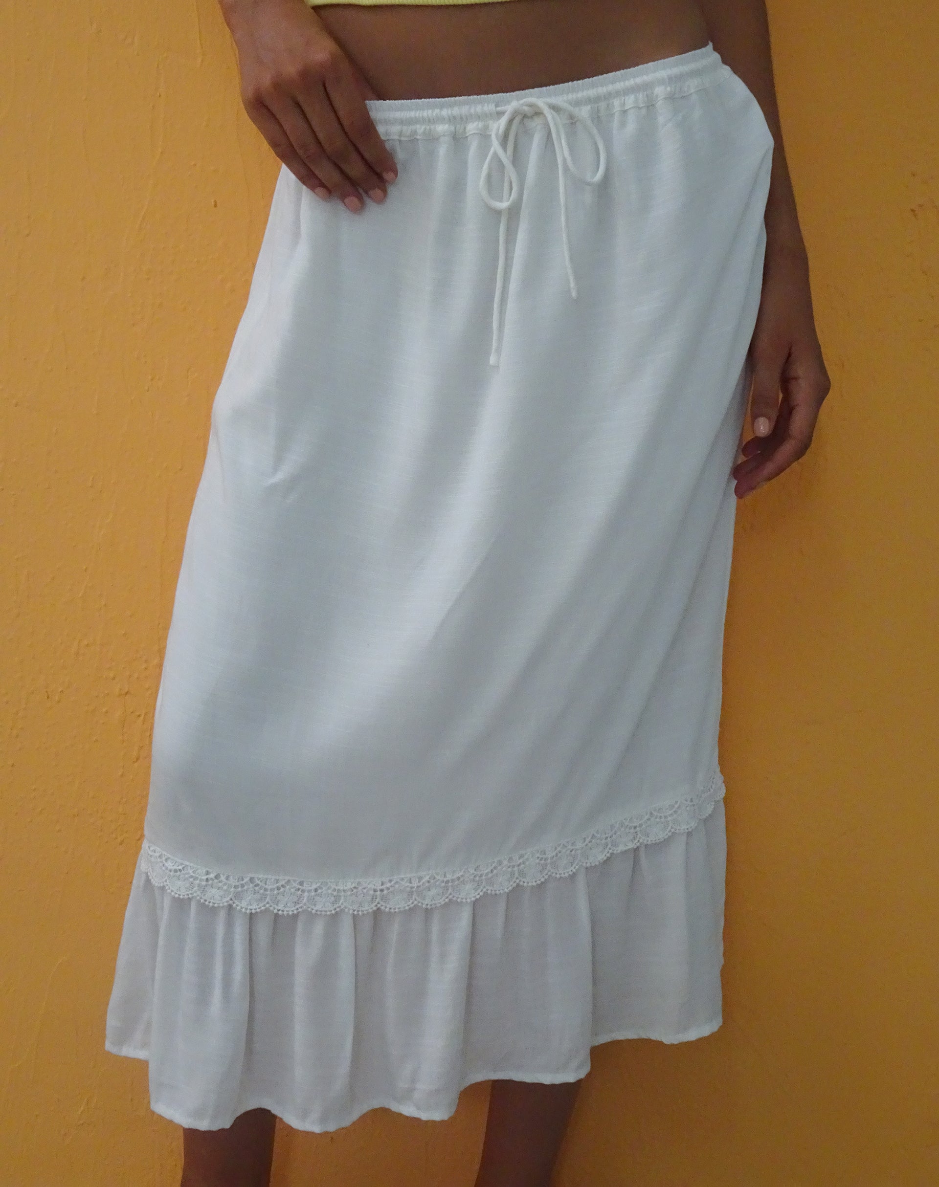 Image of Kokies Frill Hem Midi Skirt in White