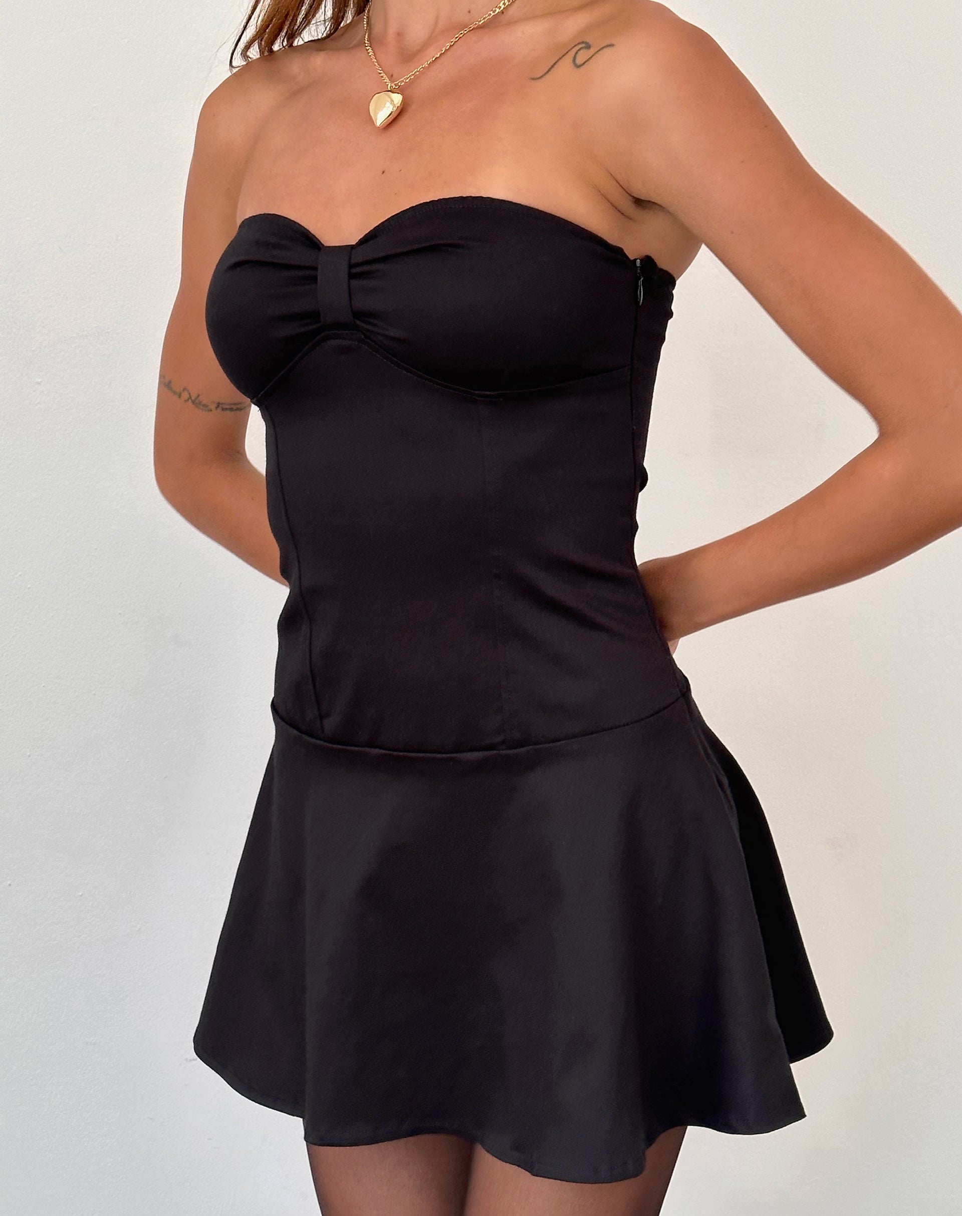 Image of Javas Bandeau Mini Dress in Black Sateen