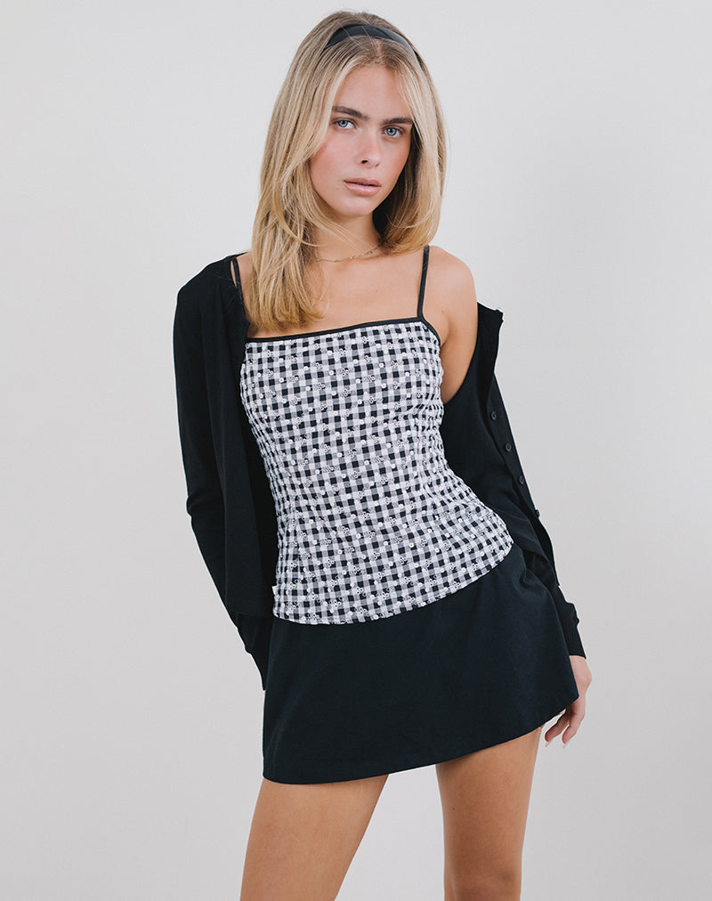 Jeiha Cami Top in Floral Gingham Black