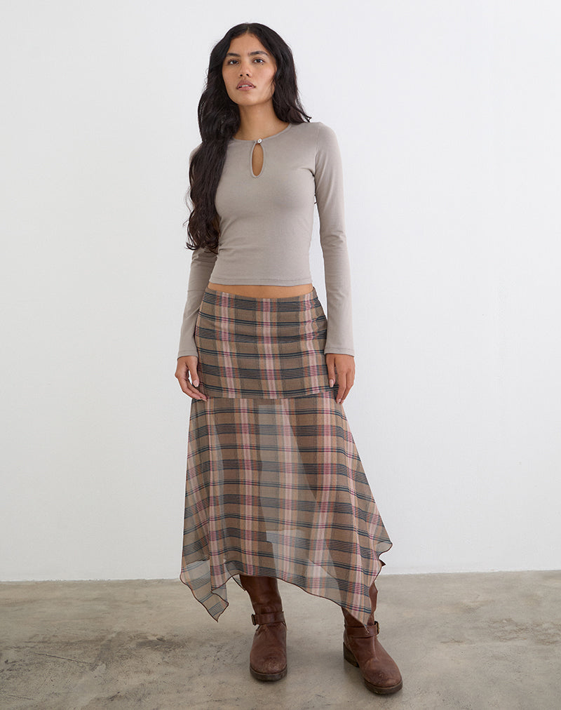 Jenji Long Sleeve Top with Pearl Button in Moon Rock