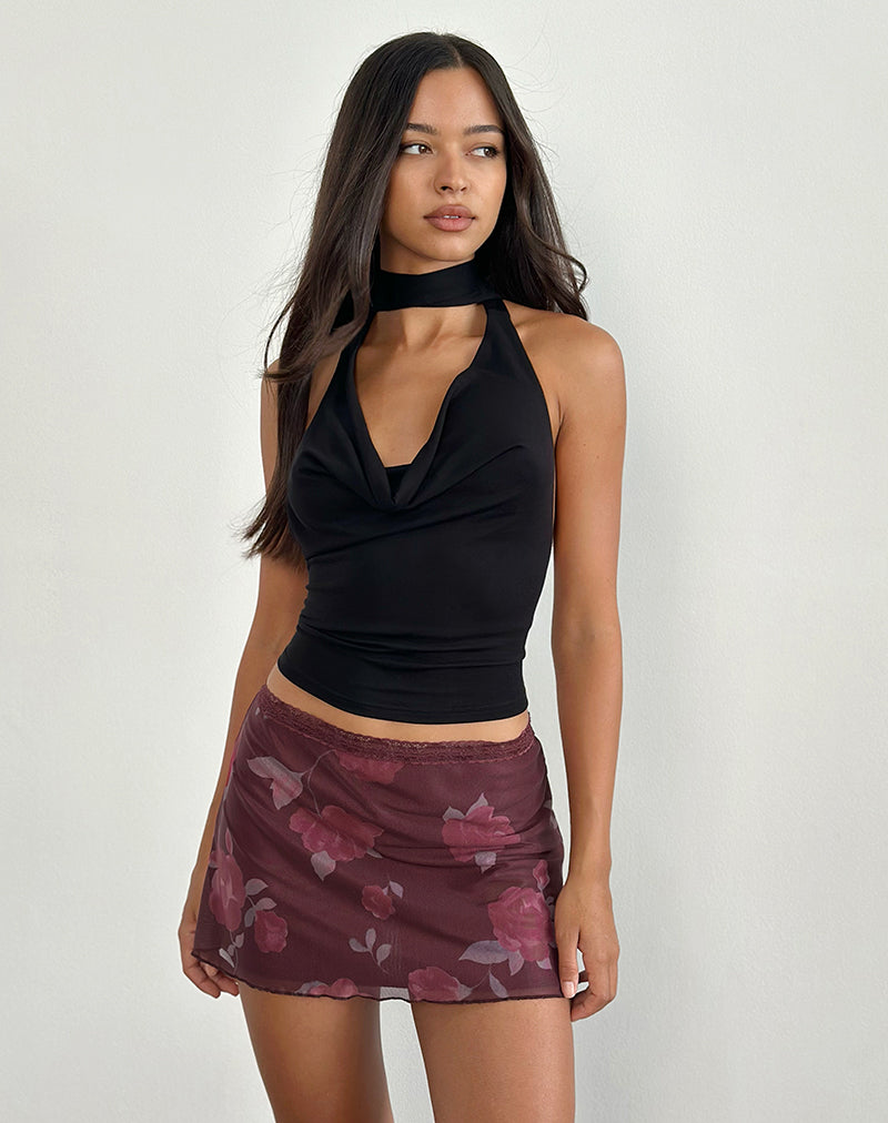 Jeor Mini Skirt in Blooming Rose Burgundy