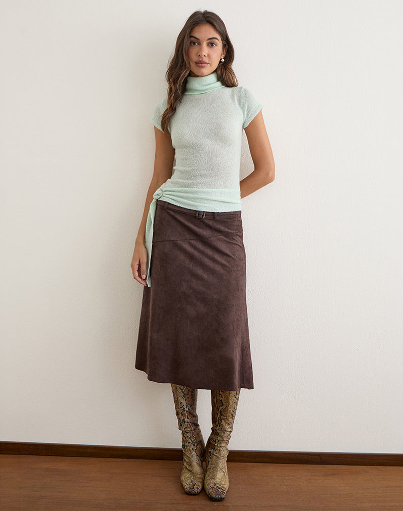 Image of Suzu Midi Skirt in Faux Suede Dark Brown