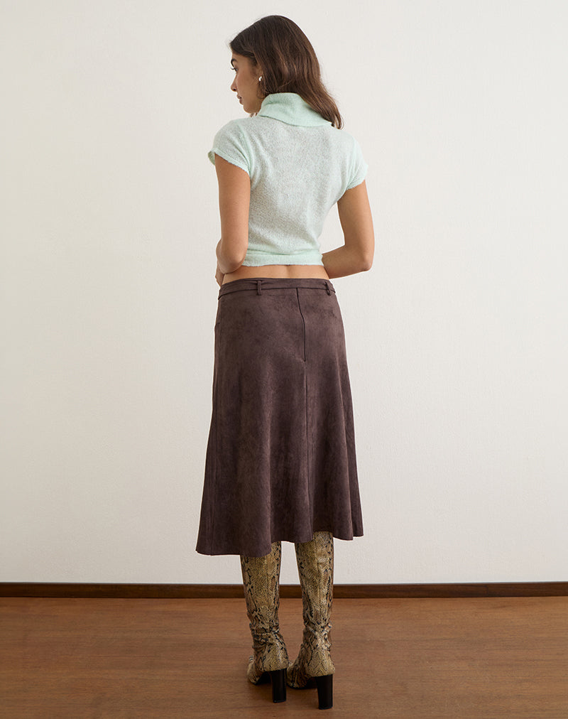 Image of Suzu Midi Skirt in Faux Suede Dark Brown