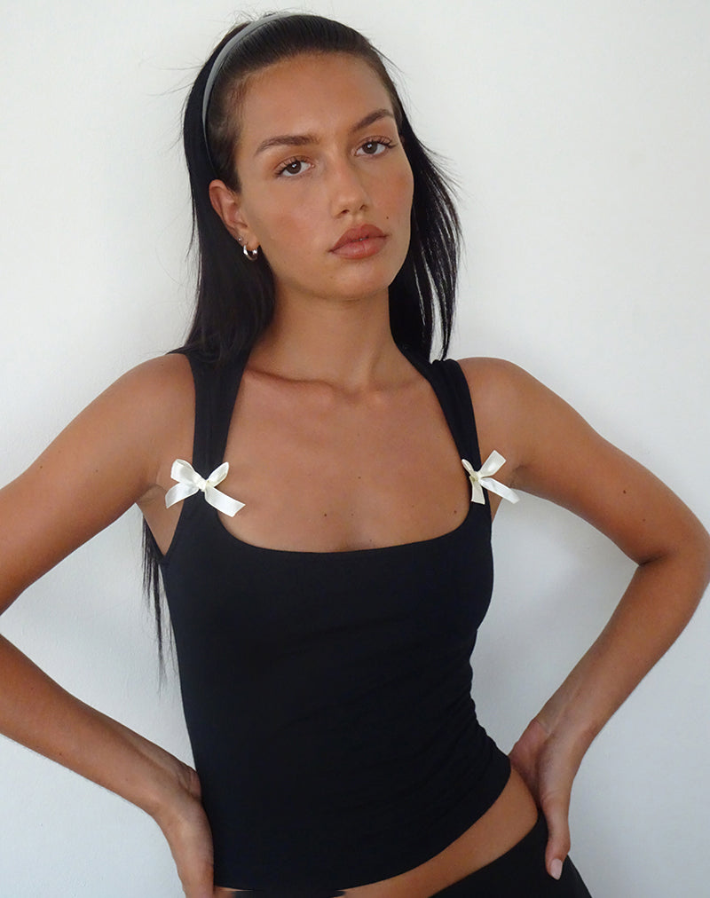 Jiniso Crop Top in Black with Ivory Bows