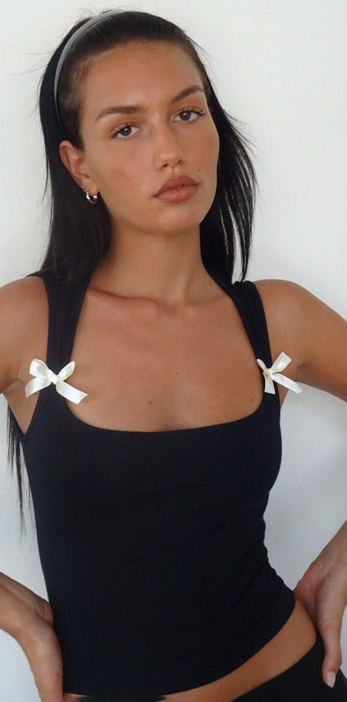 Image of Jiniso Crop Top in Black with Ivory Bows