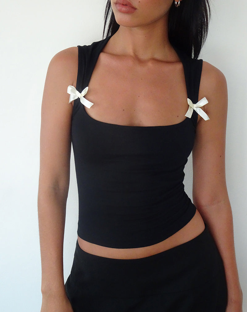 Image of Jiniso Crop Top in Black with Ivory Bows