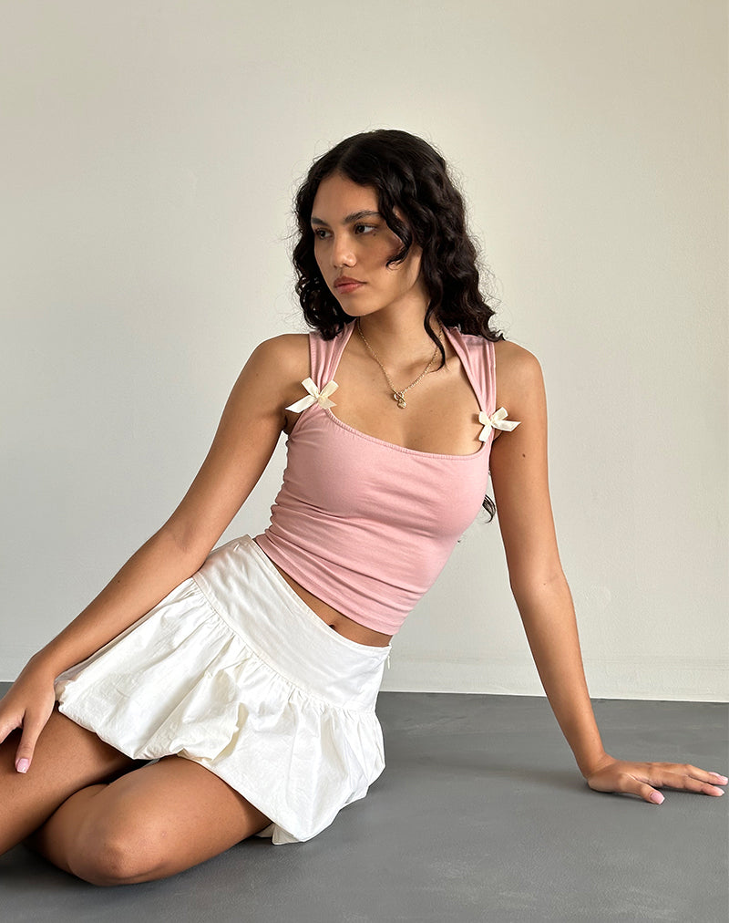 Image of Jiniso Crop Top in Pink Lady with Ivory Bows