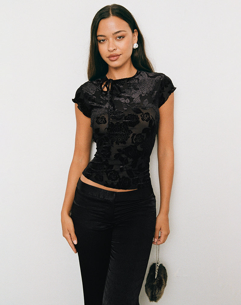 Image of Jiwon Keyhole Top in Burn Out Mesh Black