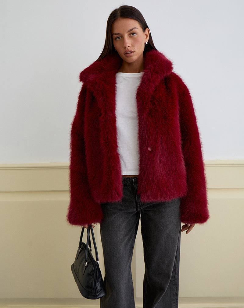Image of Joji Jacket in Faux Fur Cherry