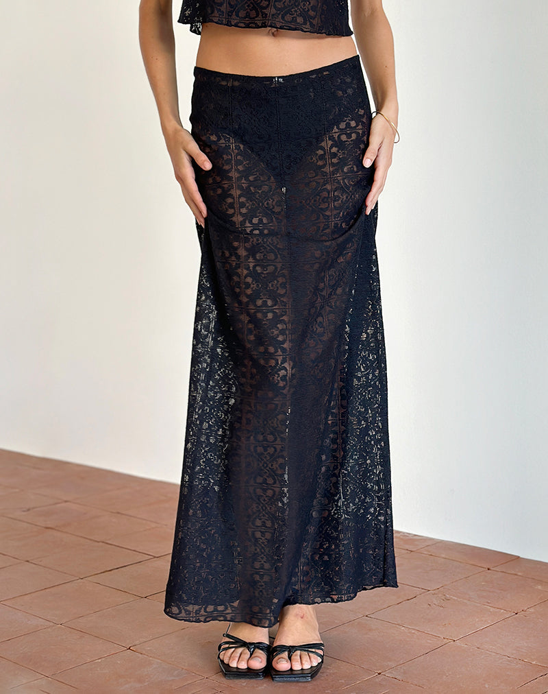 Image of Layla Maxi Skirt in Clover Lace Black