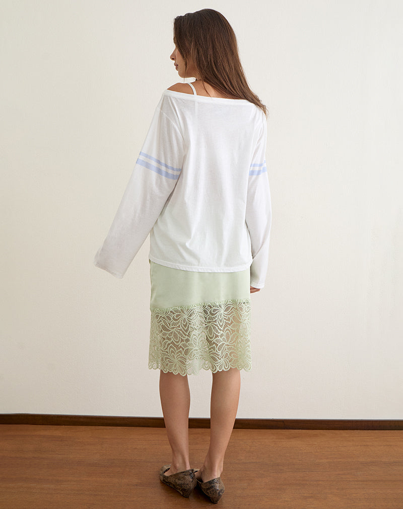 Image of Josie Long Sleeve Top in White with Seven and Stripes Graphic