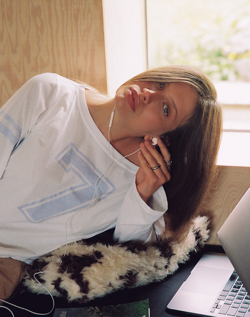 Image of Josie Long Sleeve Top in White with Seven and Stripes Graphic