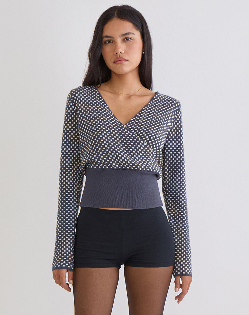 Image of Josina Top in Knit Compact Polka Grey and Ivory