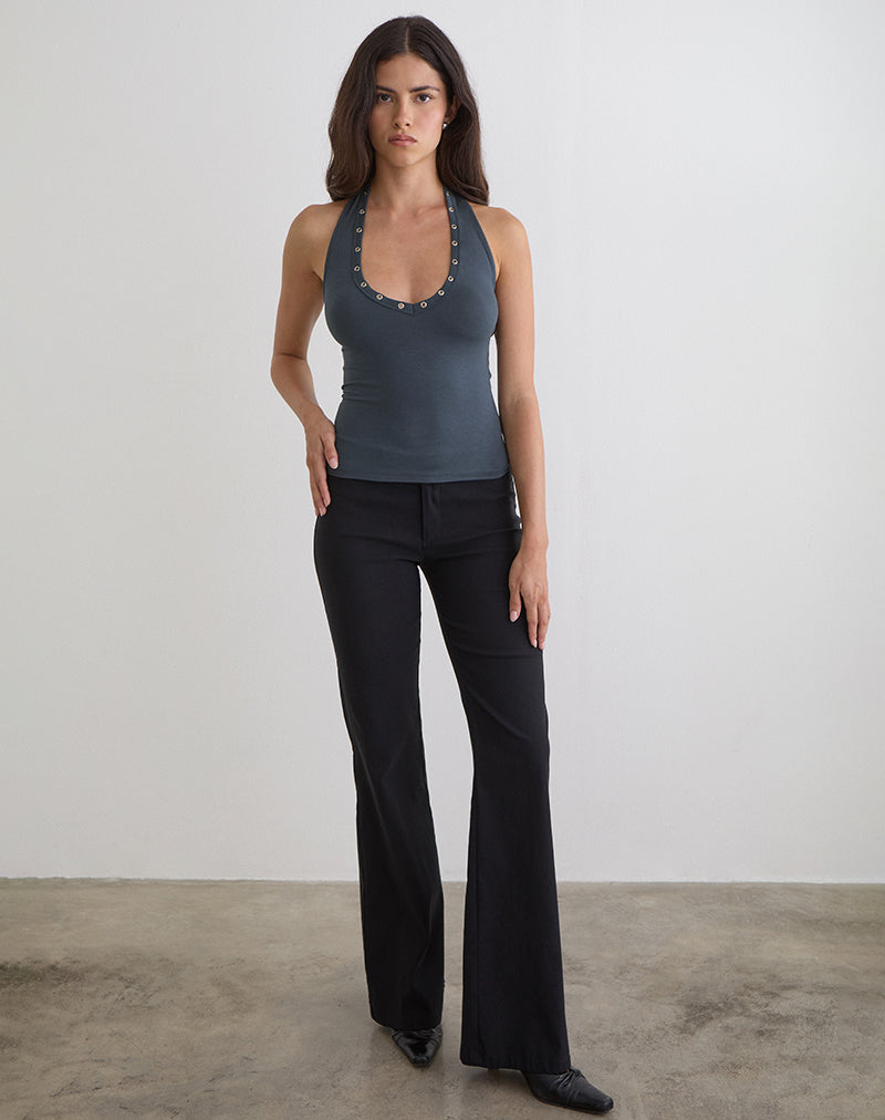 Image of Jugo Halterneck Top in Ocean Storm with Eyelets