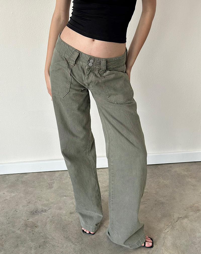 Image of Low Rise Relaxed Cargo Jeans in Olive