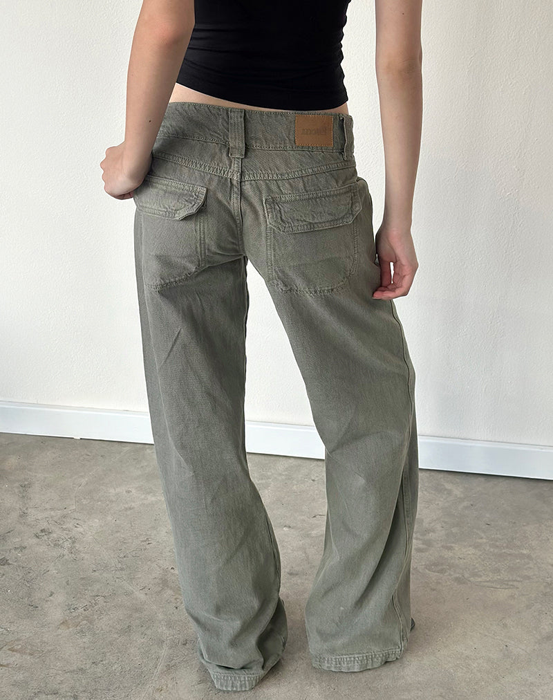 Image of Low Rise Relaxed Cargo Jeans in Olive