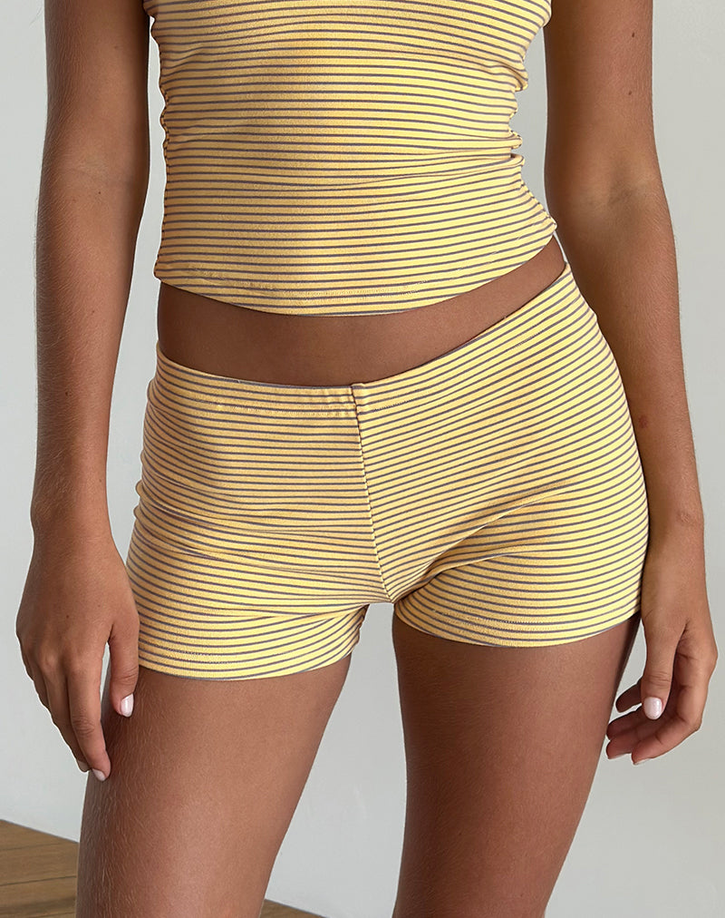 image of Sera Shorts in Stripe Jersey Yellow Grey