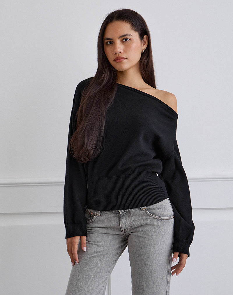Jalira Asymmetric Cinch Jumper in Stripe Black