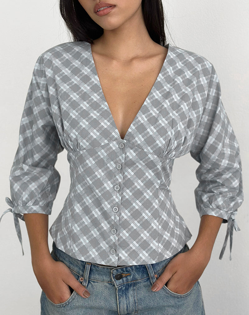 Kadeka Shirt in Poplin Oblique Check Grey