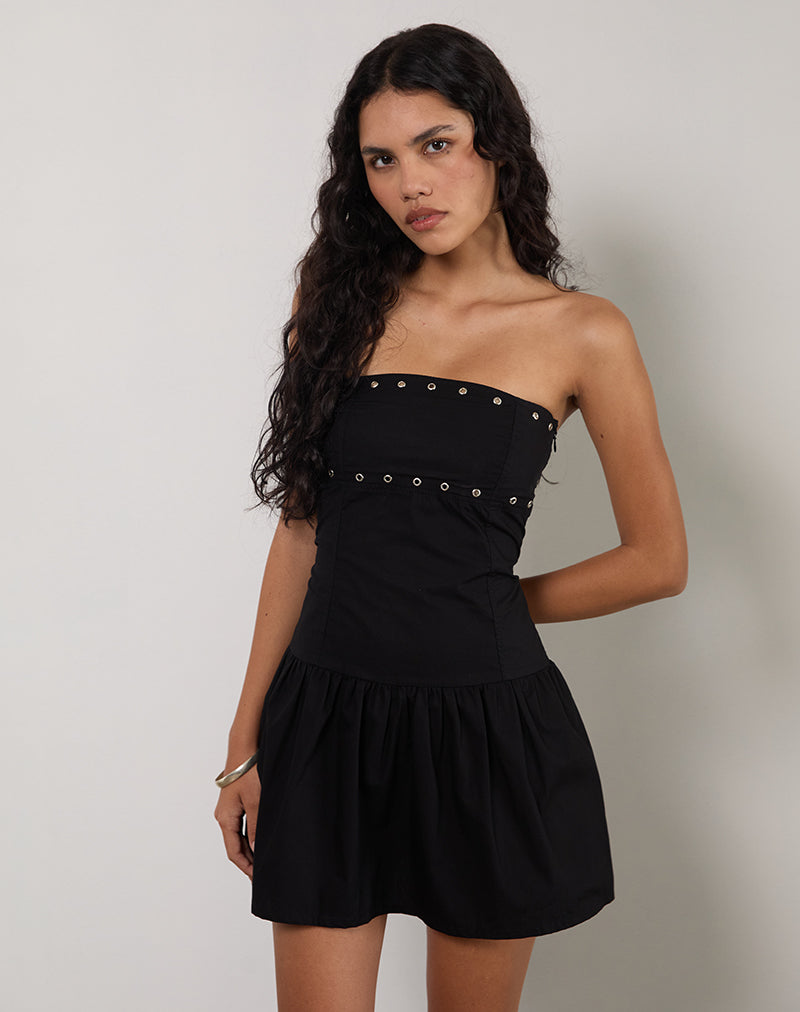 Image of Kafridi Eyelet Mini Dress in Poplin Black