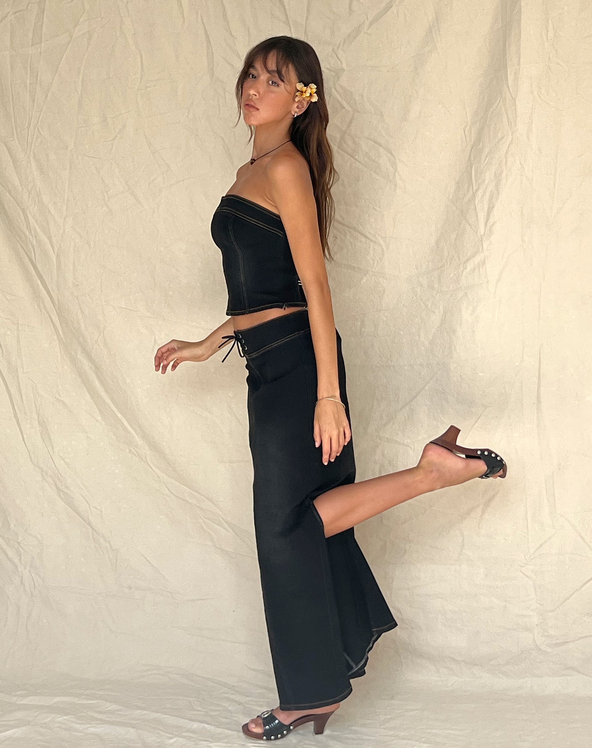 Image of Lafille Denim Maxi Skirt in Black Wash