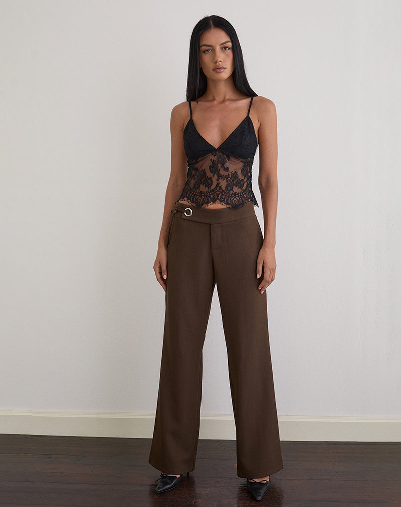 Kaika Plunge Cami Top in Eyelash Lace Black