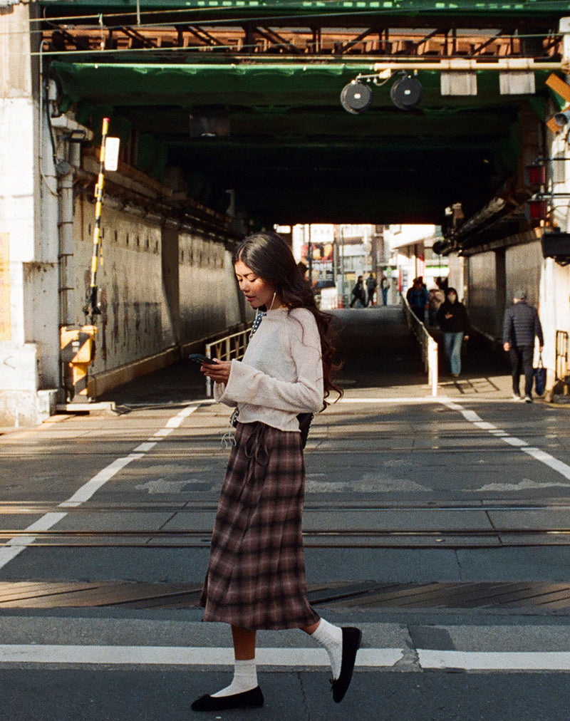 Taka Midi Skirt in Pink and Brown Check