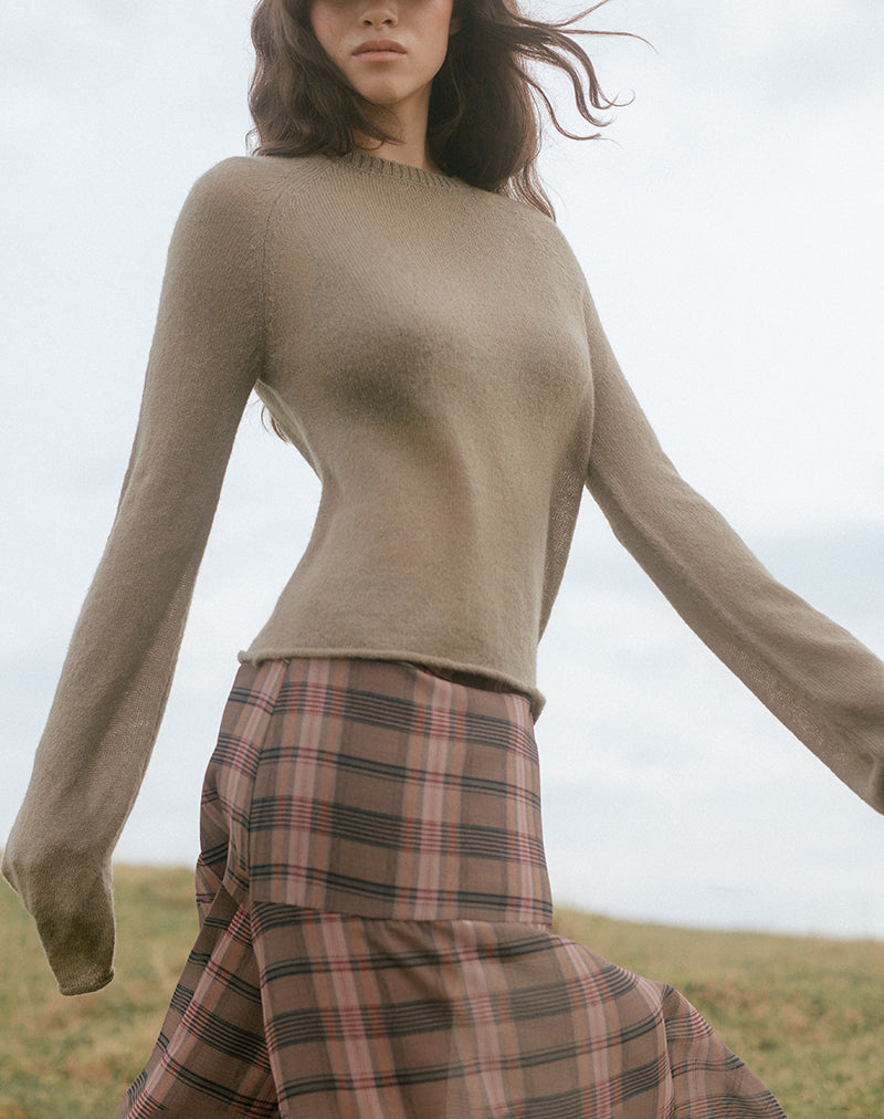 Image of Kaleo Roll Edge Jumper in Knit Khaki