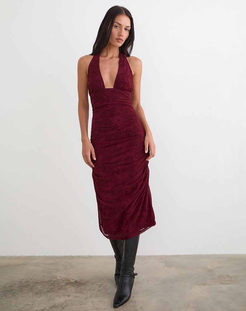 Image of Kamau Dress in Flock Compact Paisley Wine