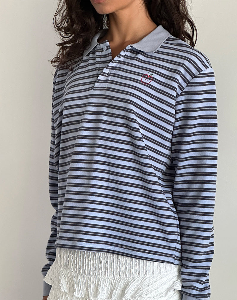 Kamilla Baggy Long Sleeve Shirt in Blue and Grey Stripe