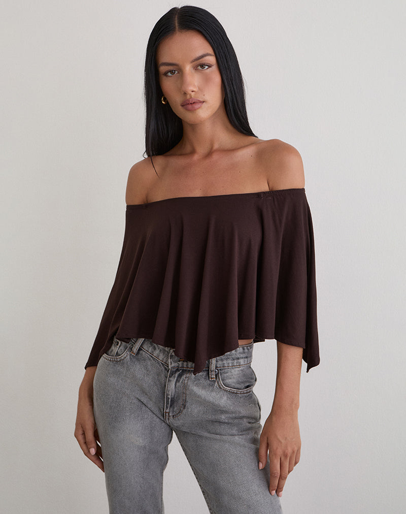 Kanela Slouch Poncho in Jersey Bitter Chocolate