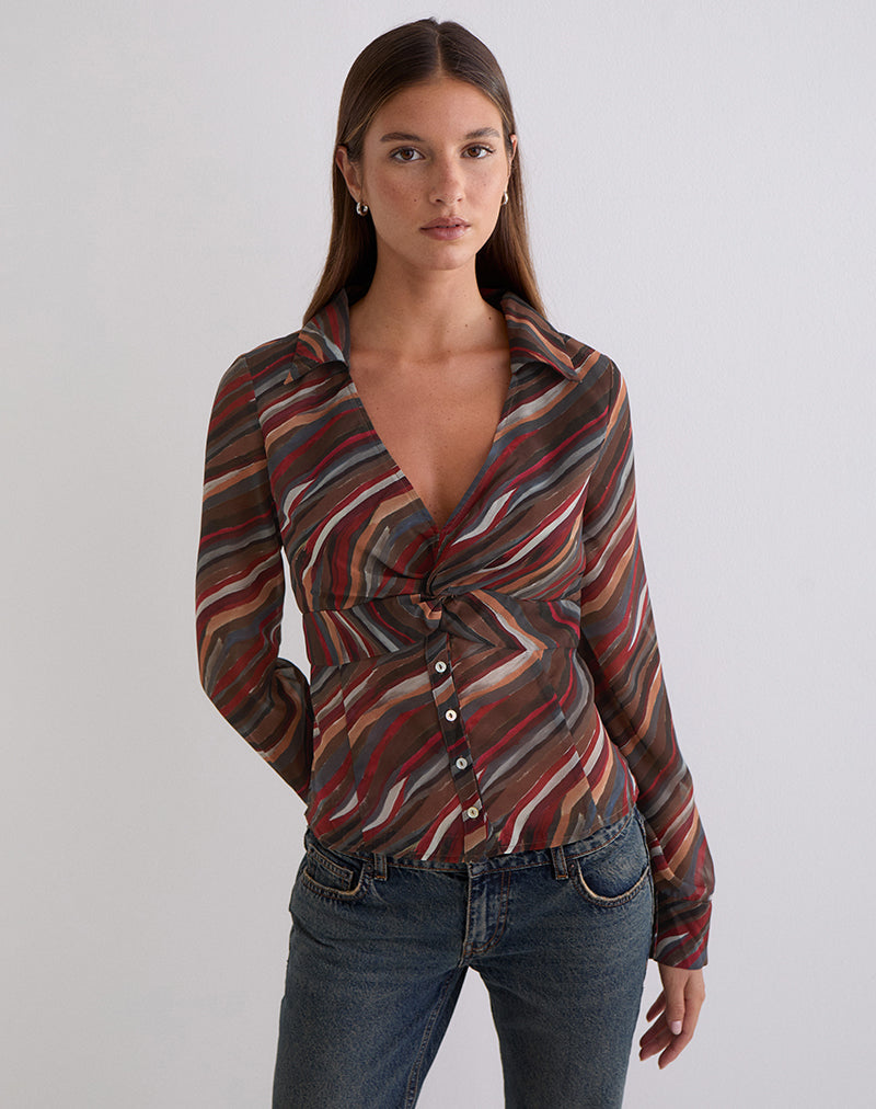 Image of Karisma Shirt in Chiffon 70's Shadow Stripe