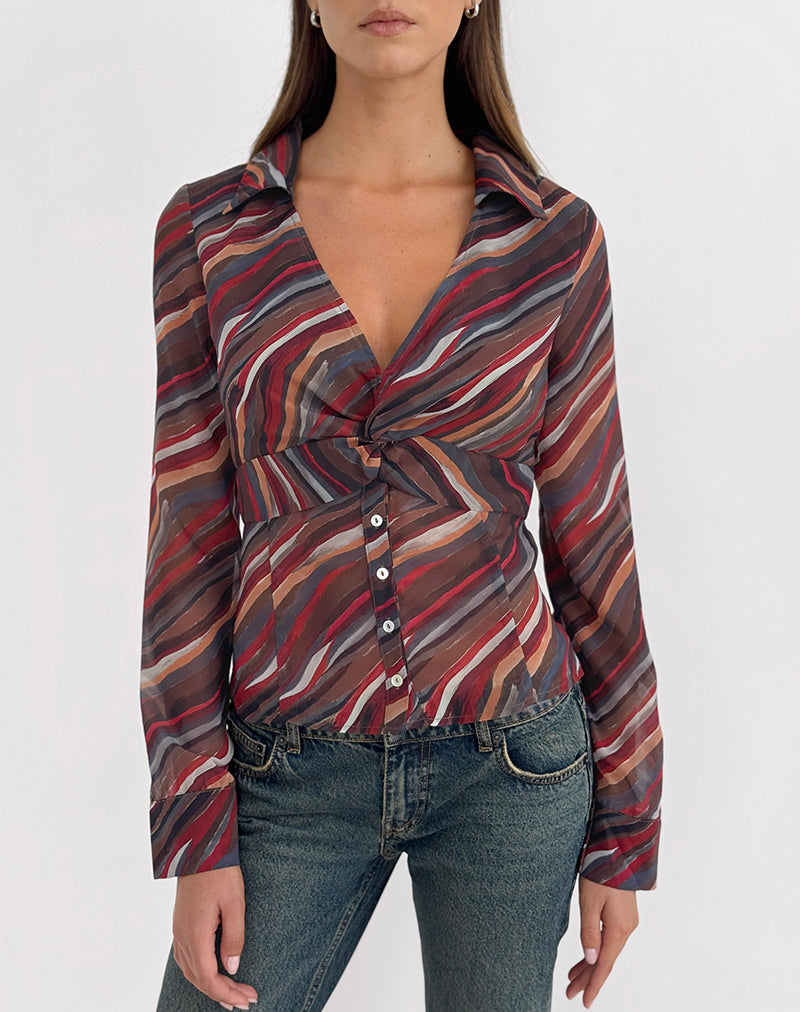 Karisma Shirt in Chiffon 70's Shadow Stripe