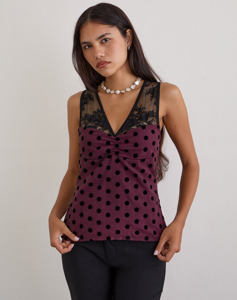 Image of Kasia V-Neck Top in Vintage Polka Maroon