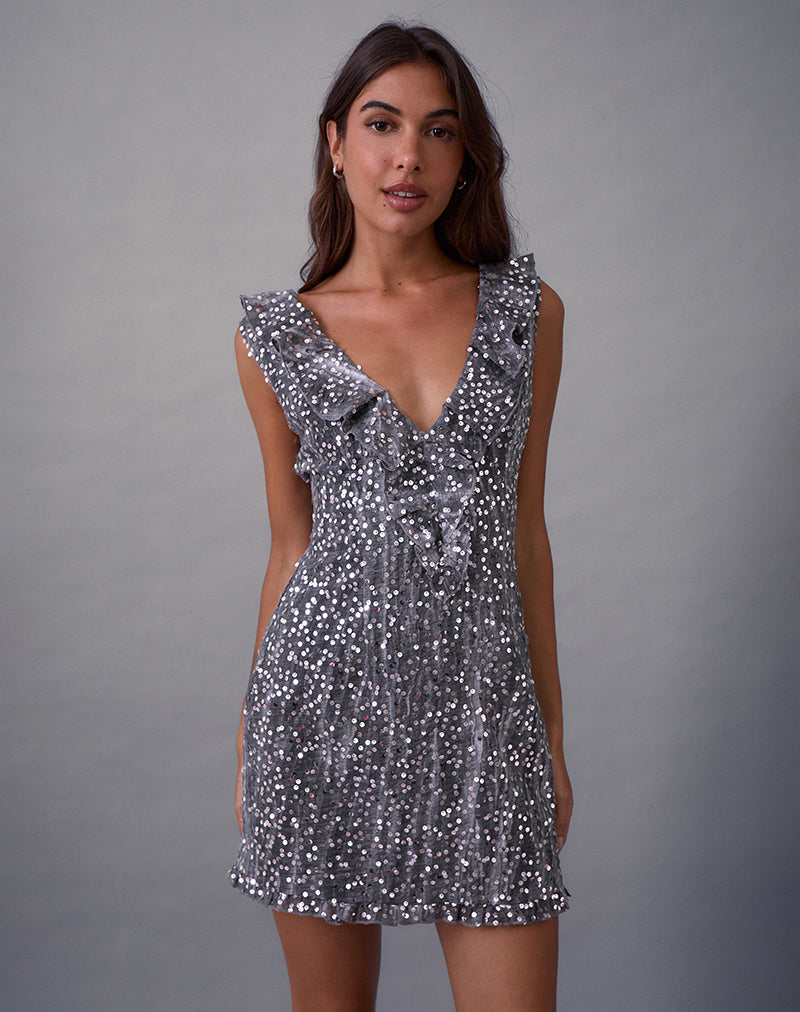 Image of Kasuya Mini Dress in Chiffon Sequin Grey