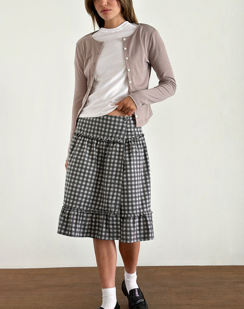 Image of Kasya Midi Skirt in Tonal Gingham Black and Grey