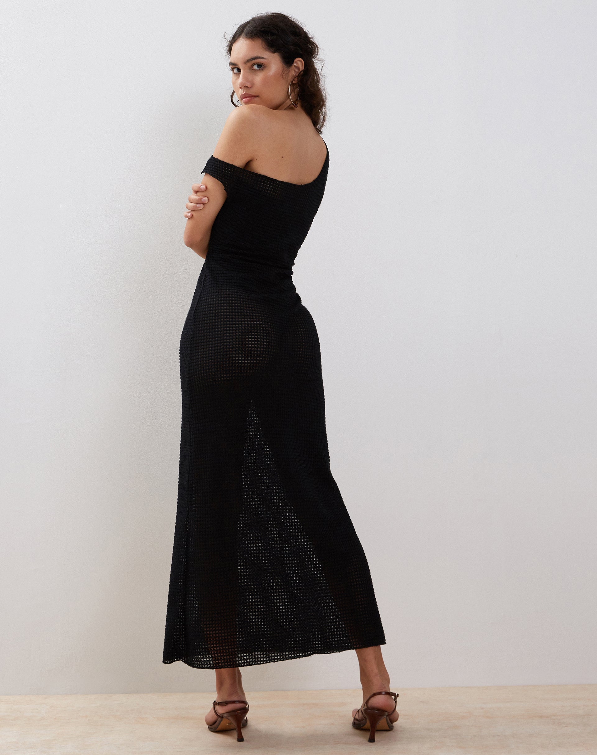 Image of Katja Maxi Dress in Black Textured Crochet