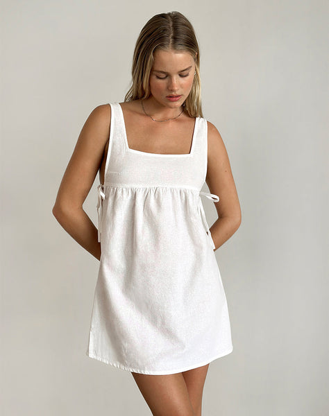 White Linen Tie Side Mini Dress | Kawase – motelrocks-com-aus