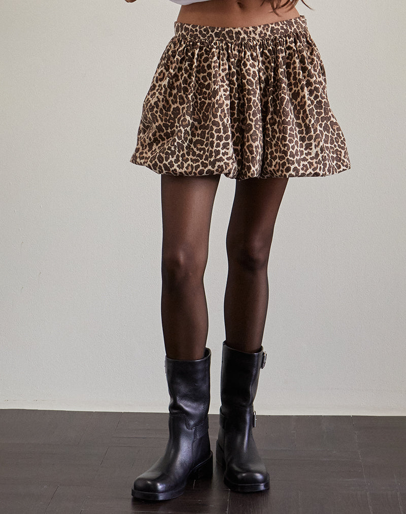 Image of Kayowi Puffball Mini Skirt in Rar Leopard Sandstorm