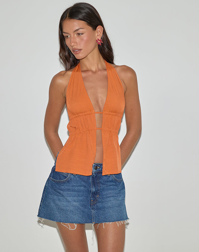 Image of Kaytia Halterneck Top in Double Tie Sunset Orange