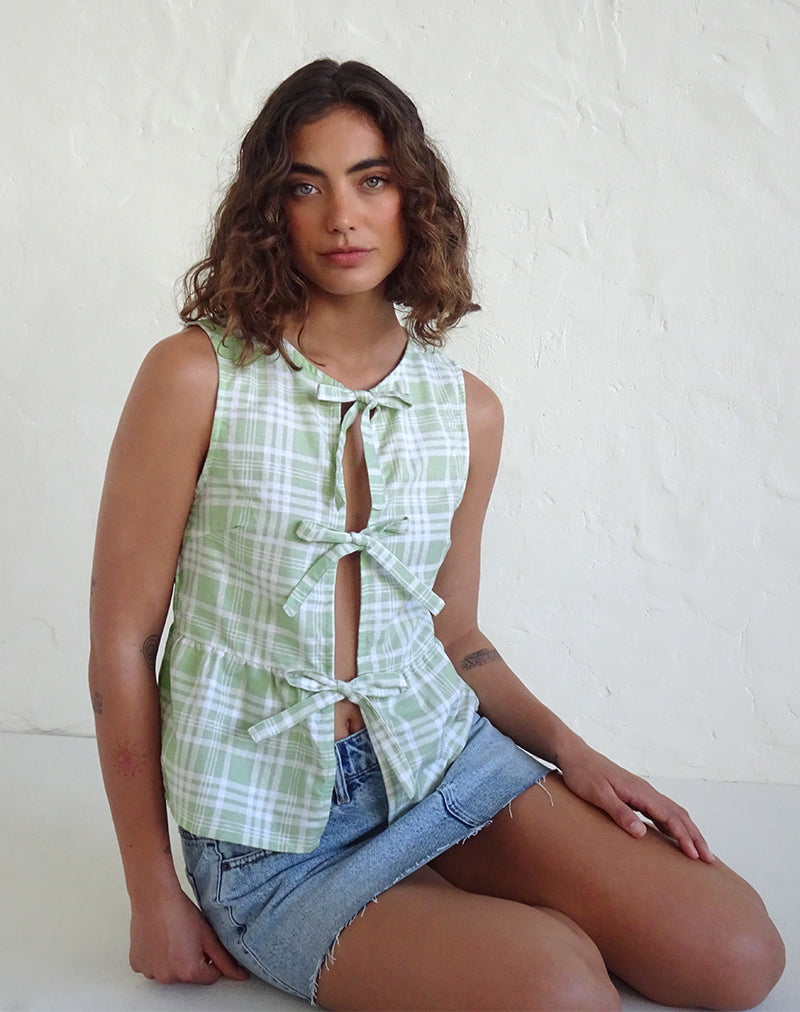 Kayvata Tie Front Top in Table Cloth Neo Mint